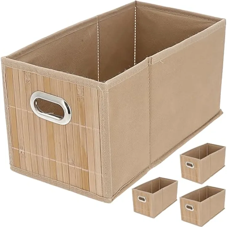 CEPEWA Allzweckkorb Aufbewahrungskorb Bambus 4er Set faltbar 16x16x31cm Metall Grifflöcher