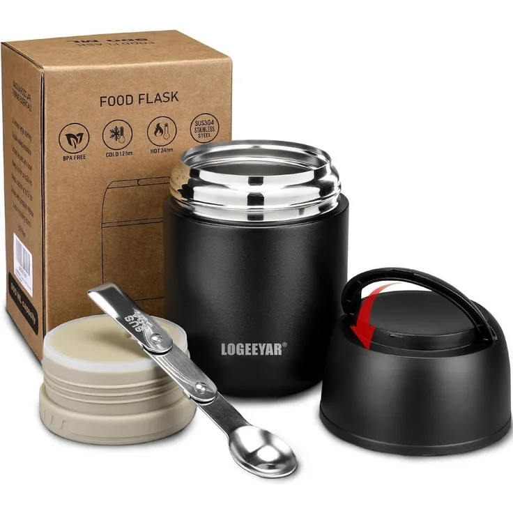 Thermobehälter Essen 500ml Edelstahl Warmhaltebehälter faltbaren Löffel, Thermo