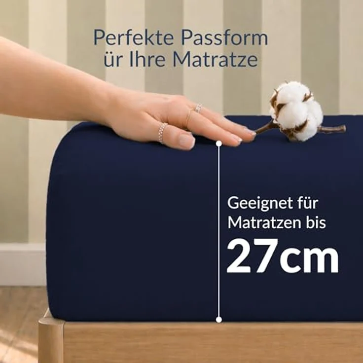 Twinzen Spannbettlaken 90x200cm / 90x190cm - 100% Jersey Baumwolle, Dunkelblau, Oeko-Tex zertifiziert, atmungsaktiv und bügelfrei – Bild 2