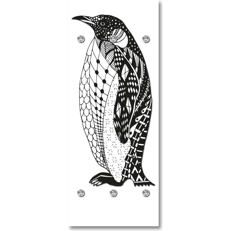 Queence Garderobe - "Penguin" Druck auf hochwertigem Arcylglas inkl. Edelstahlhaken und Aufhängung, Format: 50x120cm