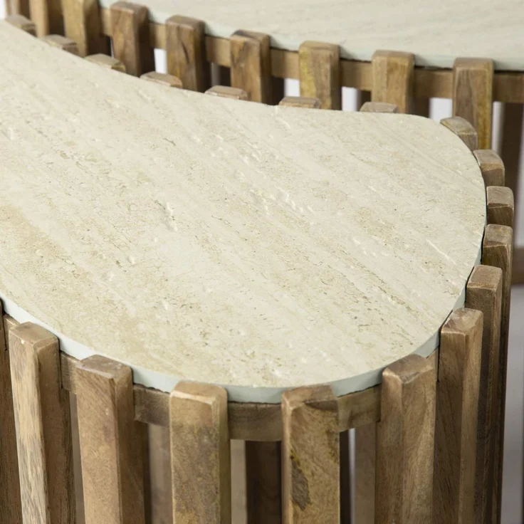 Couchtisch 3er-Set Tratin aus massivem Mangoholz, skandinavisches Design, nierenförmig, natur-beige – Bild 2