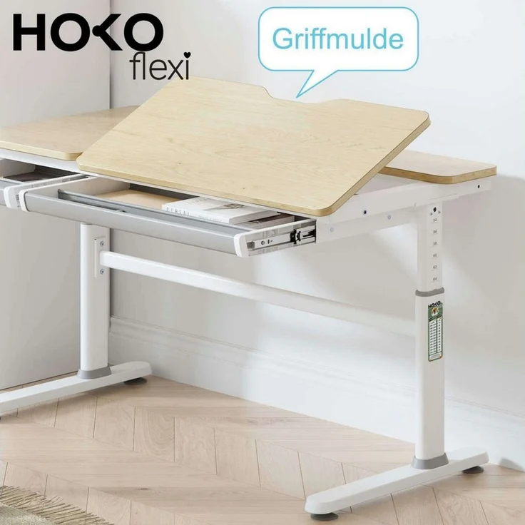 HOKO Kinderschreibtisch höhenverstellbar für Kinderzimmer (Tisch-Stuhl-Set, Kinder Schreibtisch mit 2 Schubladen und neigbarer Tischplatte, Kinderstuhl mit vielseitig verstellbaren Funktionen, 120x60 cm Arbeitsfläche, 80x40 cm neigbare Tischplatte), ve... – Bild 4