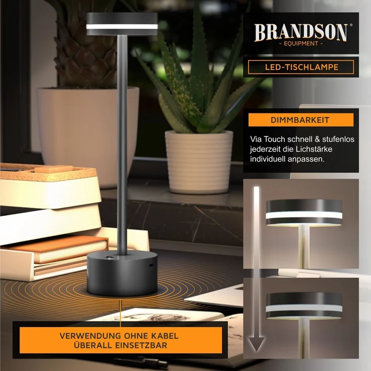 Brandson LED Tischleuchte Tischlampe, stufenlos dimmbar, 3 Lichtfarben, Akku 3600 mAh, Touch, Dimmfunktion, Ein-/Ausschalter, Farbwechsel, mehrere Helligkeitsstufen, LED fest integriert, Kaltweiß, Neutralweiß, Warmweiß, Tischlampe kabellos, USB-C, Schr... – Bild 3