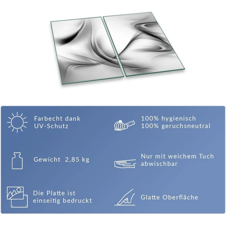 Herdabdeckplatte Abdeckung Ceranfeld Abdeckplatte Schneidebrett 2-Teilig 60x52 Abstraktion Grau Spritzschutz Glasplatte Ceranfeldabdeckung Schutz Herdschutz Sicherheitsglas Glasschneidebrett 2 x 30 x 52 – Bild 7
