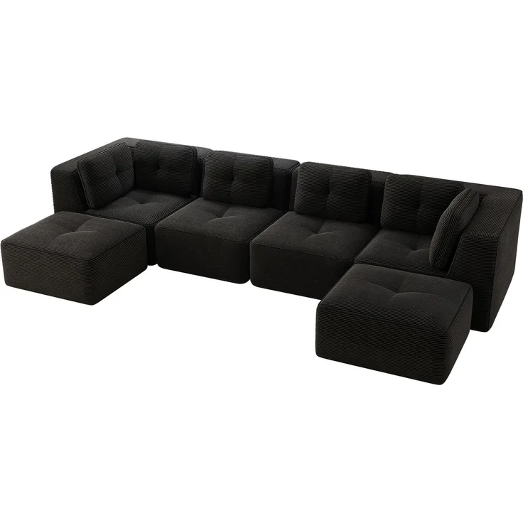 EINHOM Modulares Wohnzimmersofa ohne Gestell, modulares Ecksofa, U-förmiges Sofa mit Ottomane, tiefes Schlafsofa, rutschfestes Design, keine Montage erforderlich, Schwarz – Bild 7