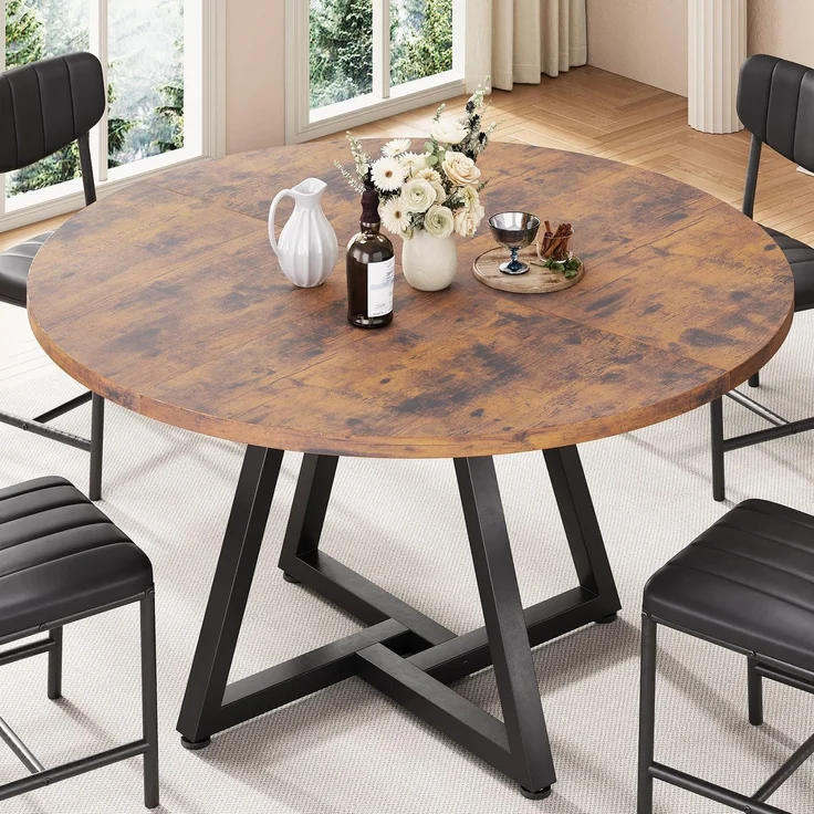 Jocoevol Runder Esstisch für 2 Personen, Küchentisch mit stabilem Metallgestell, platzsparender Esszimmertisch im Industrial Design (Vintage Braun, 80 x 80 x 76 cm)