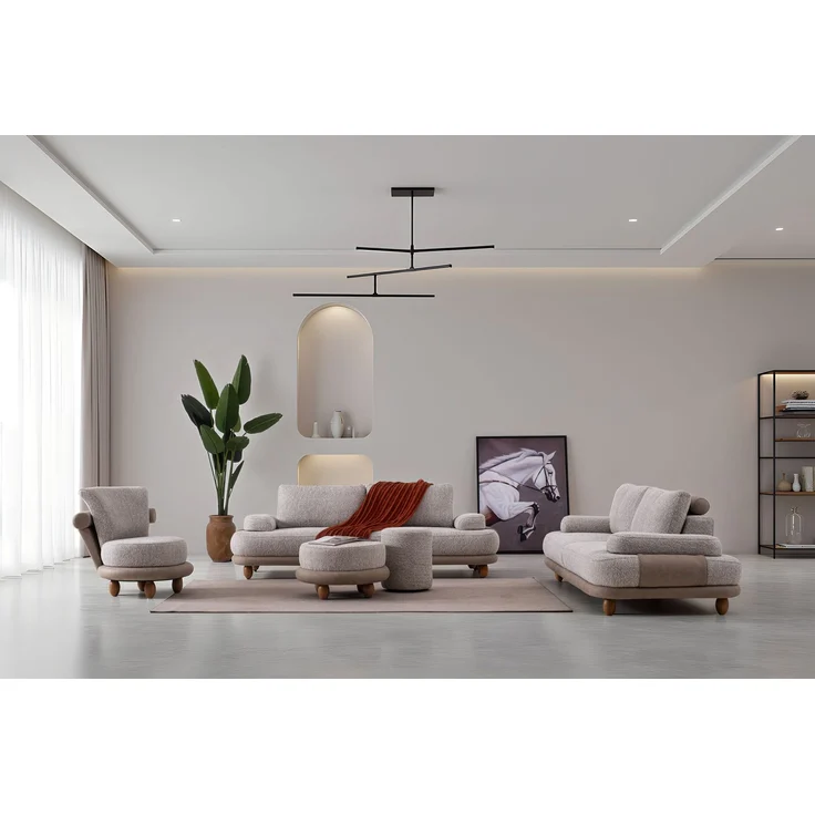 Sitzgruppe/Sofa Set - Wohnzimmergarnitur "Magnolia" 3+3+1 + Hocker-Beige – Bild 1
