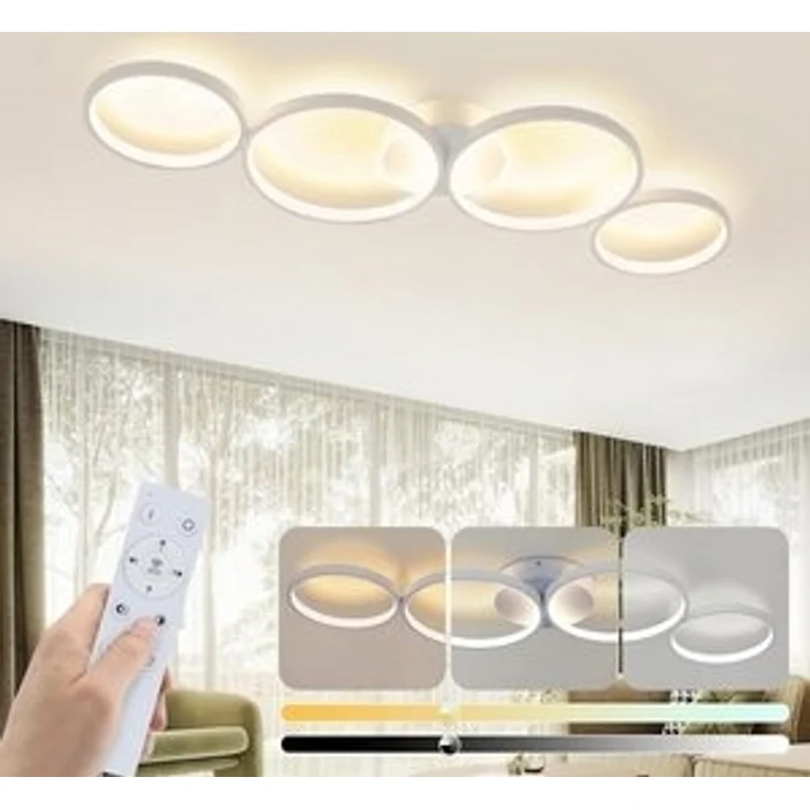 Nettlife LED Deckenleuchte Schwarz Dimmbar 4 Flammig 56W Schlafzimmer Innen Ringoptik, Dimmbar mit Fernbedienung, LED fest integriert, Warmweiß, Neutralweiß, Kaltweiß, für Schlafzimmer Wohnzimmer Büro Arbeitszimmer – Bild 6