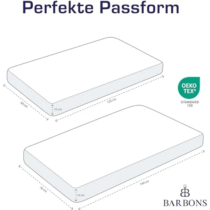 BARBONS Spannbettlaken für Baby/Kinderbett - 100% Jersey-Baumwolle Oeko-TEX Standard 100 Zertifiziert Bettlaken für Babybett (Grün - 2er - 60x120 cm / 70x140 cm) – Bild 3