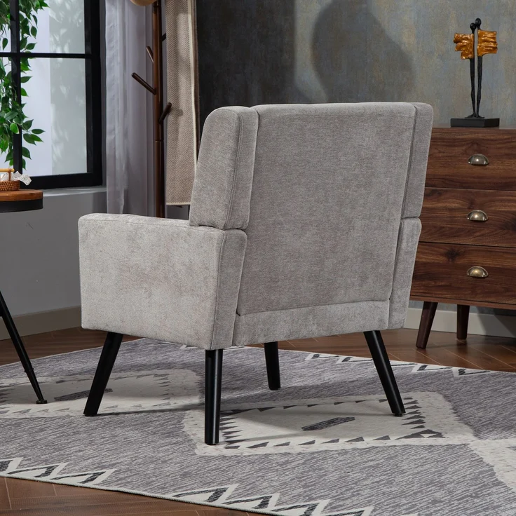 LVHOM Sessel aus Leinenstoff mit Knopfsteppung, Relaxsessel mit Massivholzbeinen, Polstersessel für Wohnzimmer & Büro, bis 130kg, Hellgrau – Bild 8