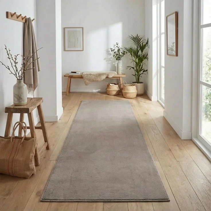 Jimri Flauschiger Teppich Läufer - Hochwertiger Kurzflor für Zuhause, Büro, Küche, Eingang, Flur, Wohnzimmer - Maschinenwaschbar - Rutschfester Teppich Waschbar - 80x250 cm - Taupe