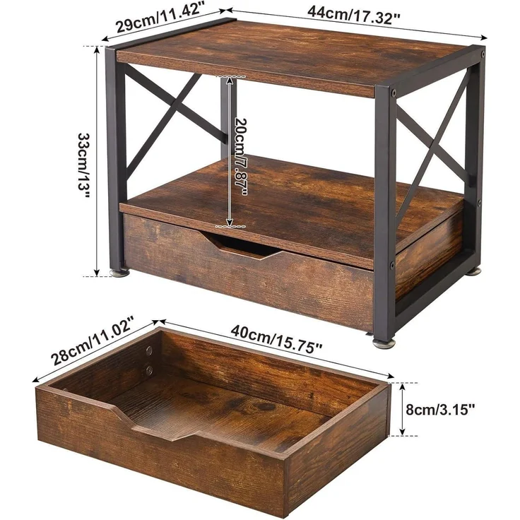 IBUYKE 2 Tier Desktop-Drucker Stand Holz mit Schublade Ordner Bücher Fax Scanner – Bild 2