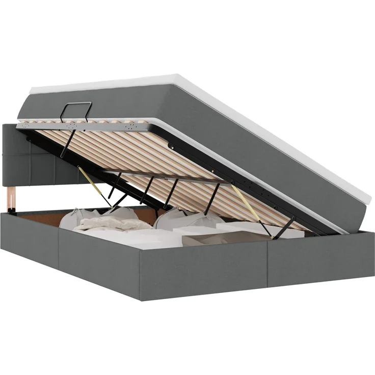 vidaXL LED-Speicherbett mit Matratze Dunkelgrau 140 x 190 cm Stoff 3371143 – Bild 2