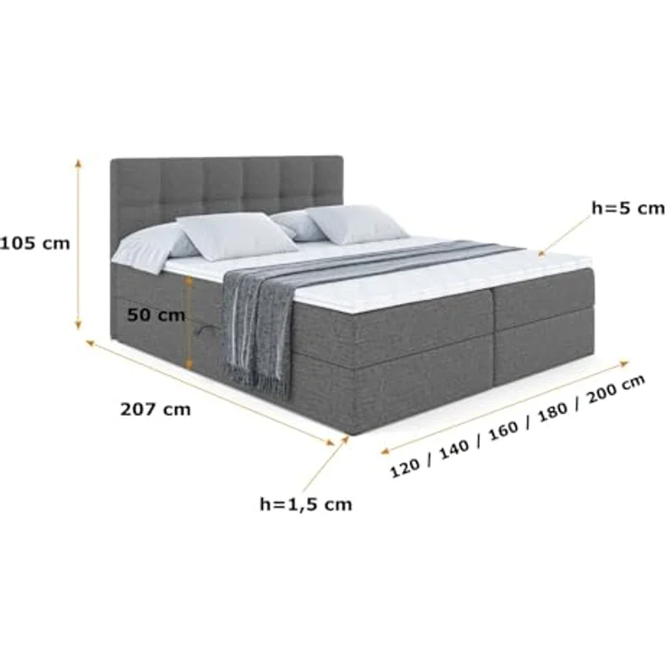 ALTDECOR Boxbett MARCE (Multipocket-Matratze H4. H3 Matratze Bonellfederung. Topper. Kopfteil) – Bild 3
