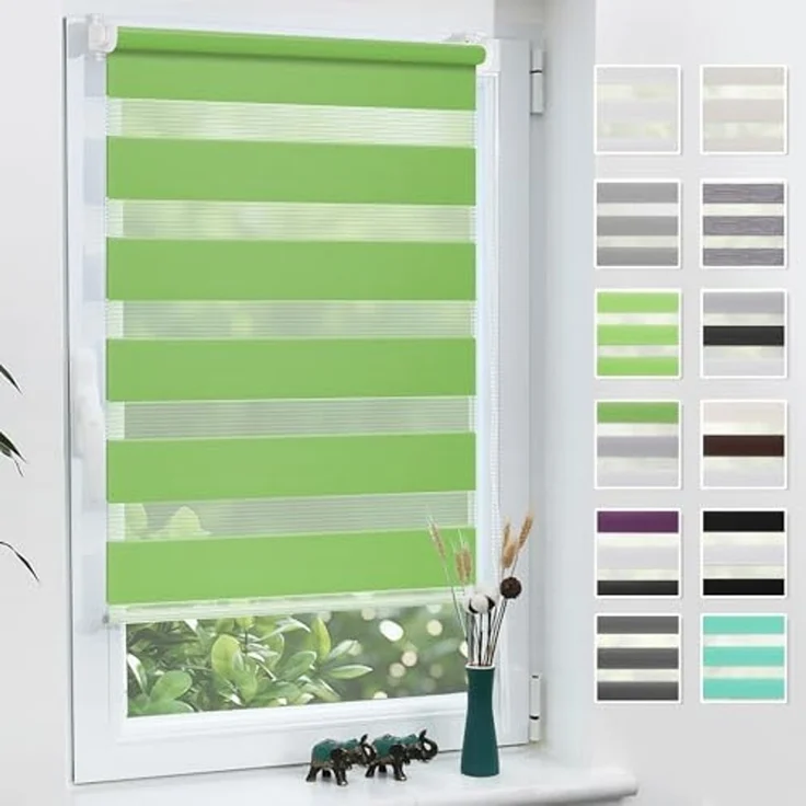 Grandekor Doppelrollo Klemmfix ohne Bohren Grün 90x150 cm(Stoffbreite 86cm) Fenster Rollos für innen Klemmrollos Duo Rollos für Fenster ohne Bohren mit Bohren Privatschutz UV-Schutz Zebrarollo – Bild 1