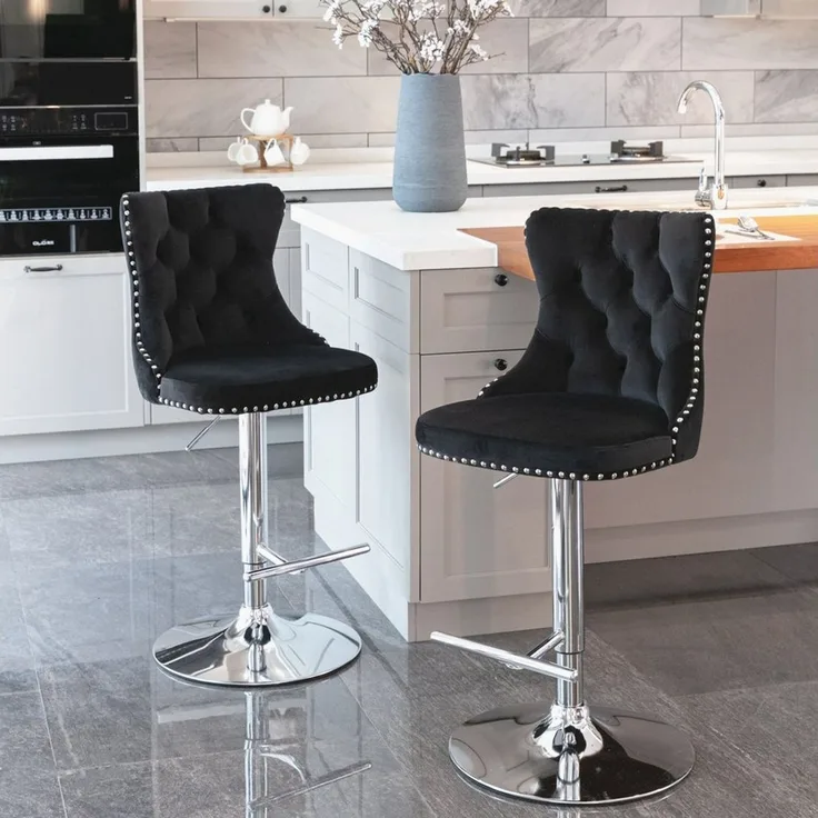 ANYSUN Barhocker 2er Set Barhocker höhenverstellbar & 360° drehbar mit Lehne (mit Samtbezug, Ziernieten, silberner Fußstütze, 2er Set), für Kücheninsel, Wohnbar, Esszimmer oder Café