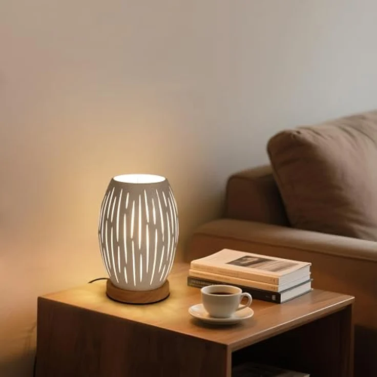 Comely Tischlampe, Nachttischlampe Schreibtischlampen für Schlafzimmer Wohnzimmer, Weiß Modern Metallkäfiglampe, E27(Ohne Glühbirne) – Bild 6