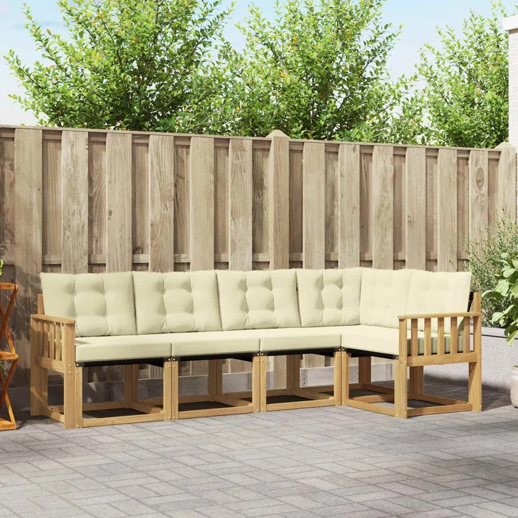 vidaXL Outdoor-Sofagarnitur 5 stk. 5-Sitzer Weiß und Creme 3389472