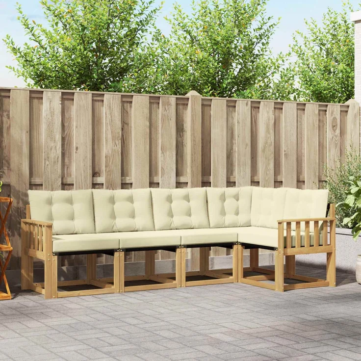 vidaXL Outdoor-Sofagarnitur 5 stk. 5-Sitzer Weiß und Creme 3389472 – Bild 1