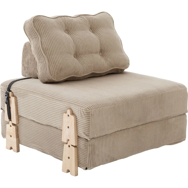 Schlafsessel aus Cord, klappbar mit Holzgestell, 90x86x84 cm, Khaki – Bild 5