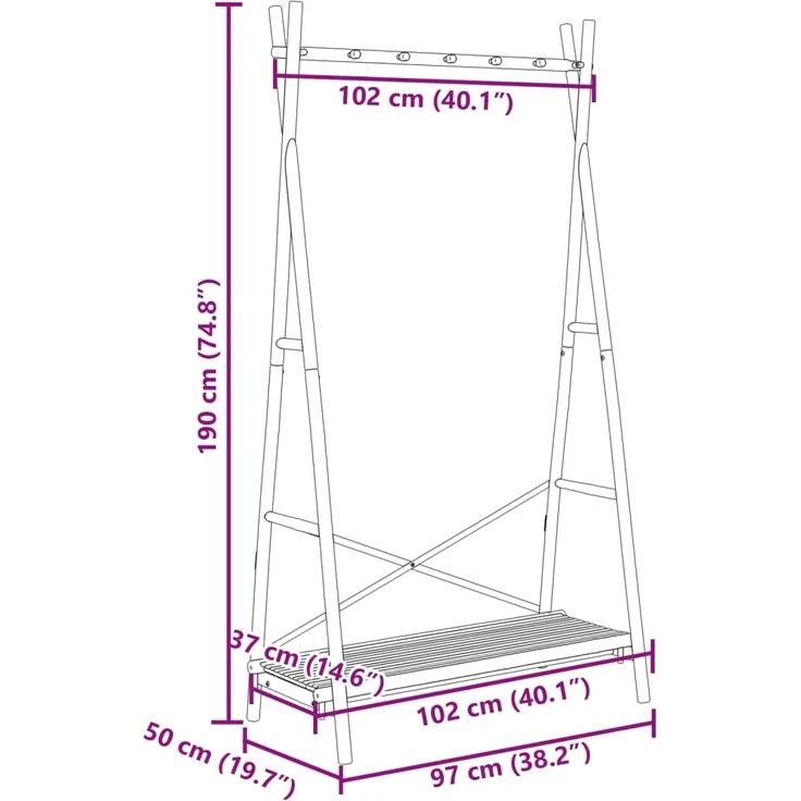 vidaXL Kleiderständer mit Ablage 102x50x190 cm Bambus 368033 – Bild 8
