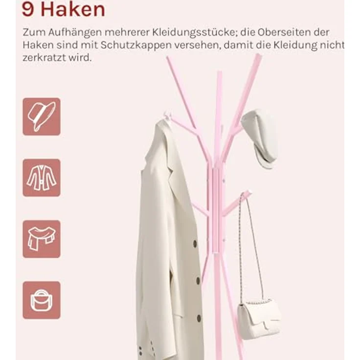 Woltu Kleiderständer, (1 St), mit 9 Haken und 1 Ablage, für Kleidung Hüte Taschen – Bild 5