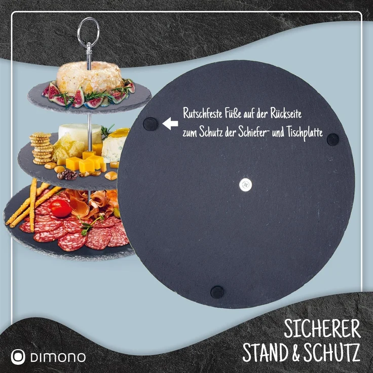 Dimono Etagere Deluxe Servier-Ständer, Schiefer Naturstein, (3-Etagen Servierschalen, Obst- & Gemüseschale), Servierschalen für Desserts, Obst, Gemüse, Süßes uvm. – Bild 3