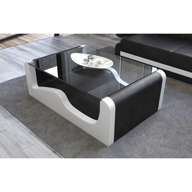Sofa Dreams - Design Wohnzimmertisch Wave – Modern & Elegant - Kunstleder - Schwarz-Weiß – Bild 5