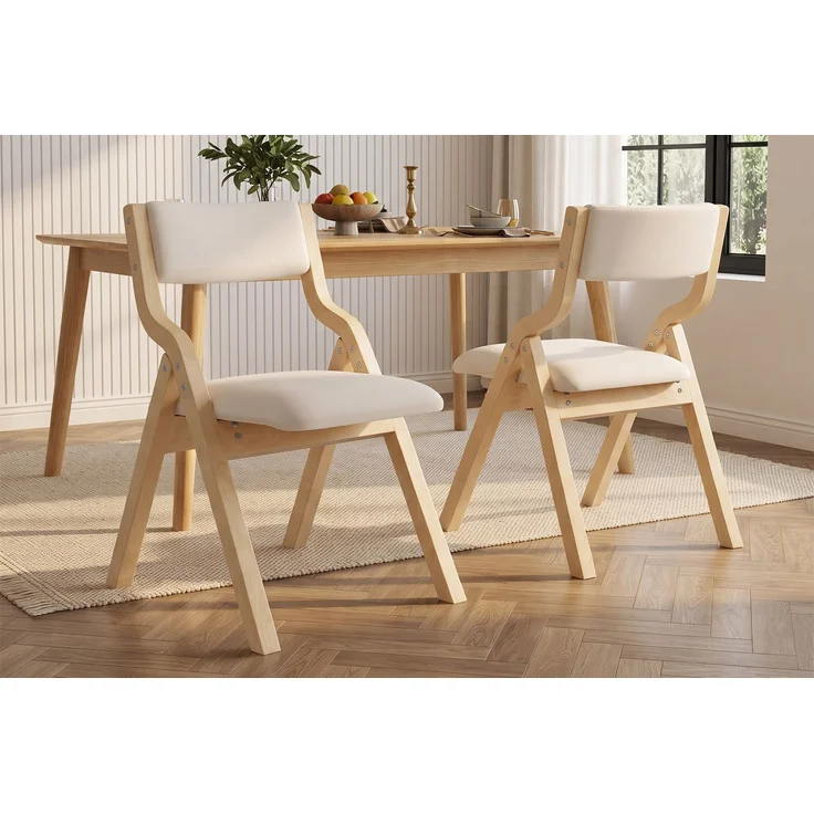 4 klappbare Esszimmerstühle, Esszimmerstühle aus Massivholz, bequem und atmungsaktiv, faltbar und verstaubar, geeignet für Esszimmer, Wohnzimmer, Café, moderner Stil, Leinen, Beige – Bild 16