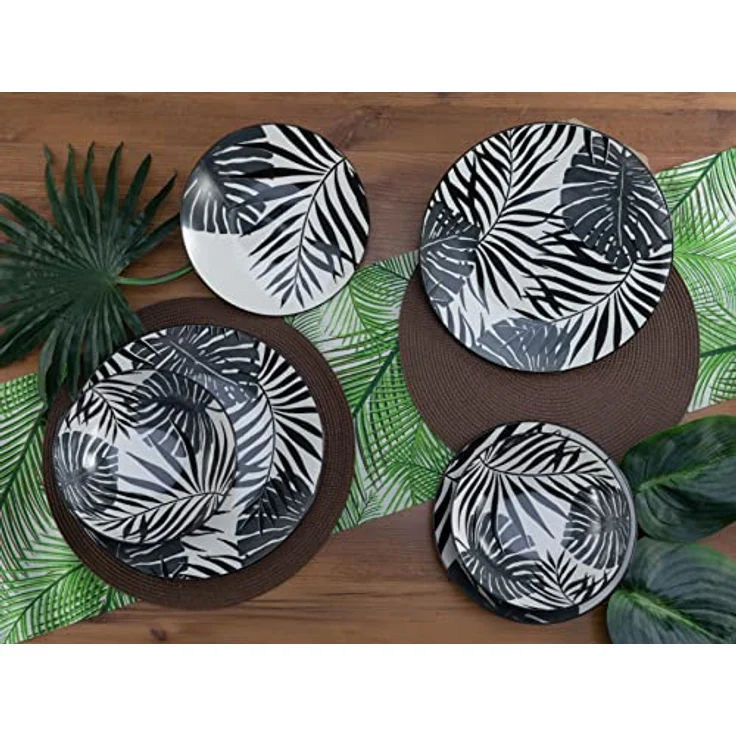 Creatable Kombiservice Tropicana Black, 12-teiliges Geschirrset aus Keramik in Schwarz und Weiß – Bild 4