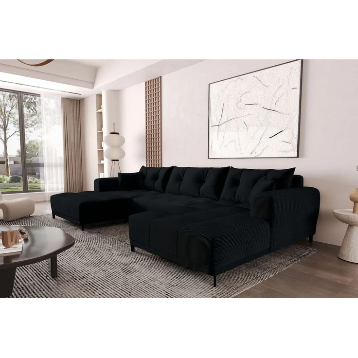 99rooms Massimo Wohnlandschaft Cordstoff POSO Schwarz mit Schlaffunktion – Bild 1