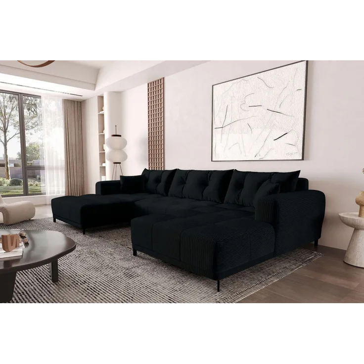 99rooms Massimo Wohnlandschaft Cordstoff POSO Schwarz mit Schlaffunktion