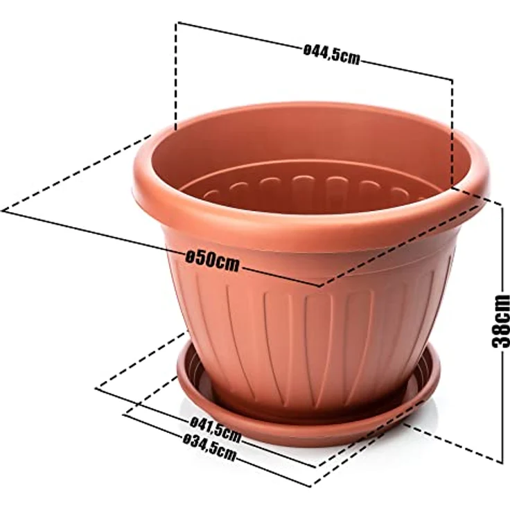 BigDean 3X Blumentopf mit Untersetzer rund ø50xH38 cm Terracotta - wetterfester Pflanzkübel - Wasserablauf UV-beständig aus bruchsicherem Kunststoff - Innen + Außen geeignet - Made in Europe – Bild 8