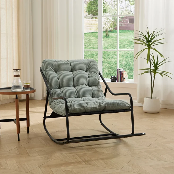 LVHOM Schaukelstuhl mit Fußstütze, Relaxsessel mit gepolstertem Kissen, ergonomischer Schaukelsessel, bis 130kg, Loungesessel für Balkon, Garten & Wohnzimmer – Bild 2