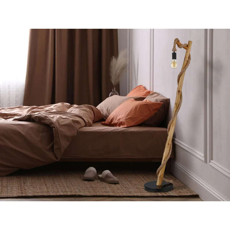 LED Stehleuchte mit Hanfseil und Holzstab, Höhe 150cm – Bild 6