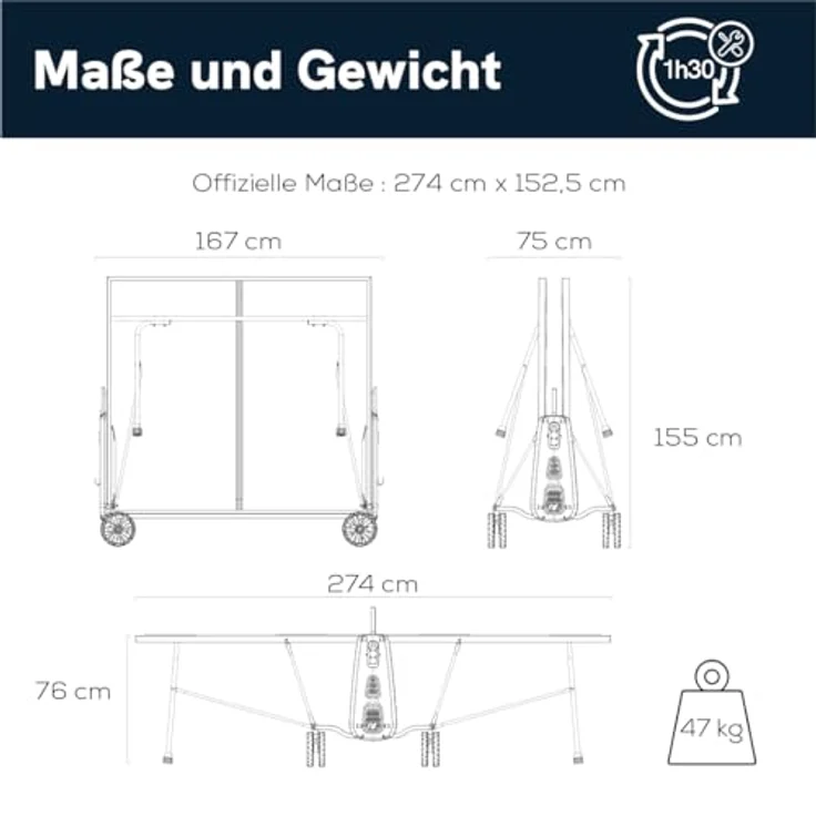 Cornilleau Outdoor Tischtennisplatte 100X, wetterfeste Klapptischplatte mit Push'n'Lock Mechanismus, schwarz – Bild 10