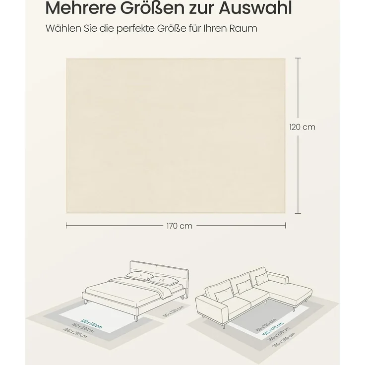 Teppich, 120 x 170 cm, Wohnzimmerteppich, rutschfest, maschinenwaschbar, modern, beige – Bild 2
