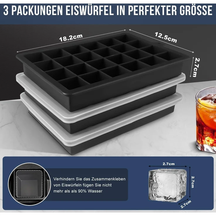 Walfos® Silikon Eiswürfelform 3x24 mit Deckel BPA-frei Cocktails Whisky 72 – Bild 4