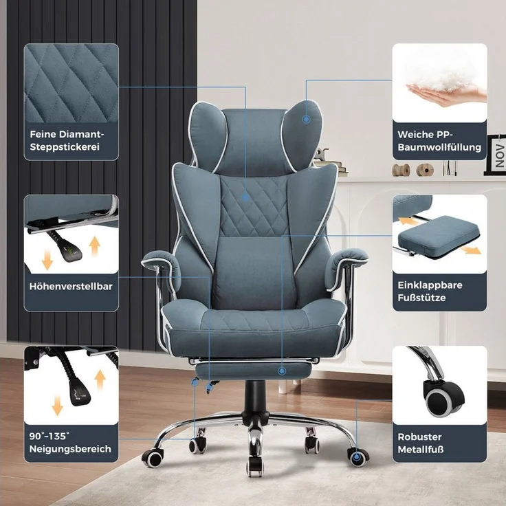 GTPLAYER Gaming-Stuhl Bürostuhl Gamer Stuhl gaming stuhl Schreibtischstuhl Chefsessel, mit Taschenfeder-Lendenwirbelstütze, breiter Büro-Computersessel – Bild 4