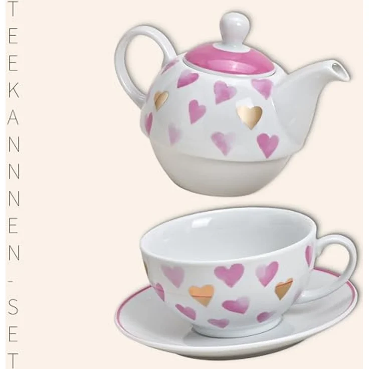 matches21 HOME & HOBBY Teekanne Tea for One Tee Set Herzen rosa gold, 0.6 l, (1-St) – Bild 4