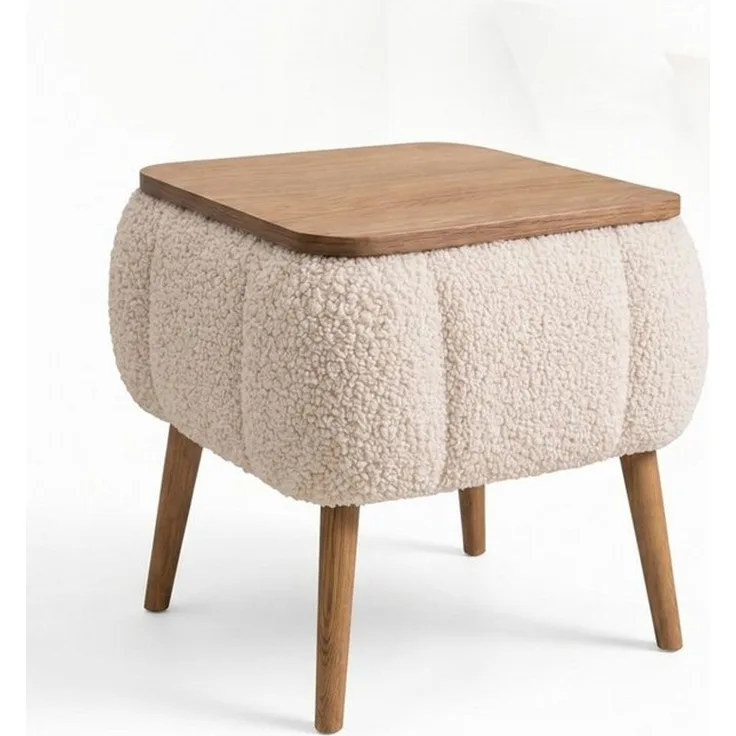 Skye Decor Nachttisch Snug Japandi (1-St), Teddy-Optik mit Buchenholzbeinen