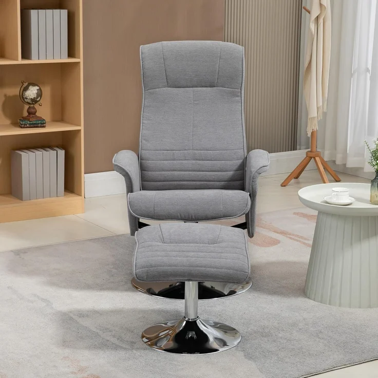 HOMCOM Relaxsessel mit Hocker, drehbar TV-Sessel mit neigbare Rückenlehne, bis 150 kg (Liegesessel, 2-St, Fernsehsessel), für Wohnzimmer, Grau – Bild 7