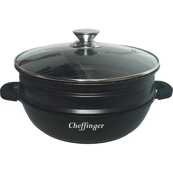 4 in 1 Tajine Topf mit Silikongriffe ø28 cm Garer Dampfgarer Schwarz Induktion