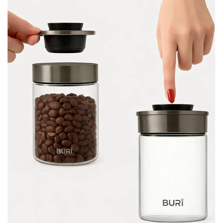 BURI Vorratsglas Vakuumglas 6er Set 1000ml | Vorratsdosen Glas mit Edelstahl Deckel & Vakuum Klick-Mechanismus | Luftdicht mottensicher auslaufsicher stapelbar spülmaschinenfest – Bild 6