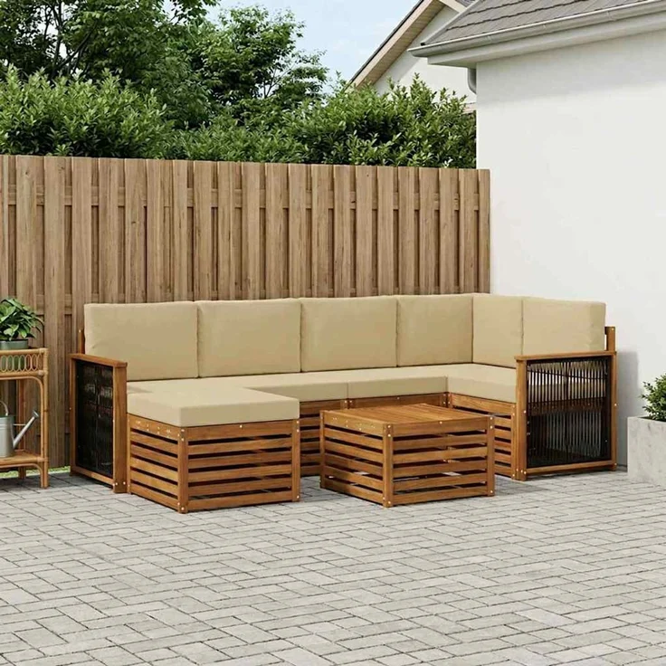 vidaXL Outdoor-Sofagarnitur 7 stk. 5-Sitzer Natur und Beige 3384594 – Bild 1