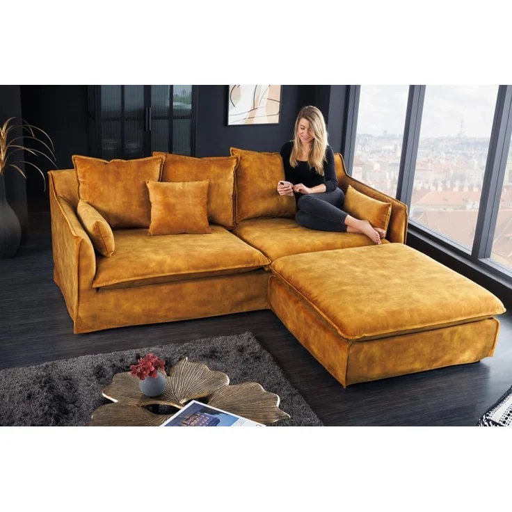 riess-ambiente 3-Sitzer HEAVEN 210cm senfgelb · Hussensofa inkl. Kissen und abnehmbaren Bezug, Einzelartikel 1 Teile, Wohnzimmer-Couch · Samt-Bezug · Federkern-Polsterung · Landhausstil – Bild 4