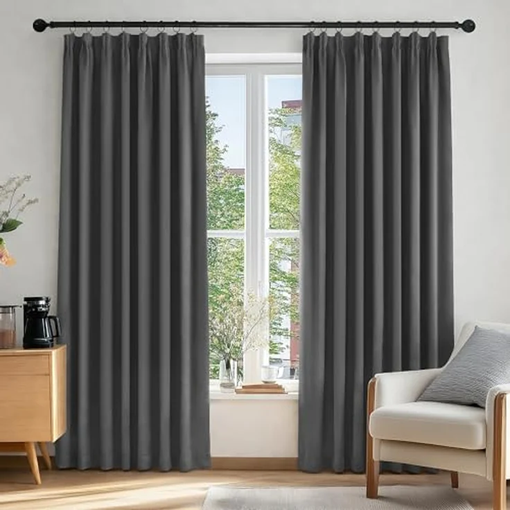Deconovo Gardinen mit Kräuselband Blickdicht Vorhänge UV-Schutz Dunkelgrau | 2er Set, H 175 x B 140 cm, Hitzeschutz, Wohnzimmer Vorhang, Curtains for Bedroom, für Schienen, Sichtschutz, UV-schutz – Bild 2