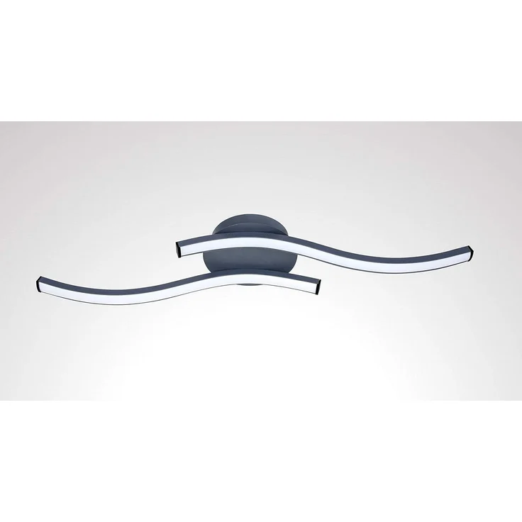 TRANGO LED Deckenleuchte, 3159B Design LED Deckenleuchte Serie *WAVE* 2 Flammen Leuchtenarm in Wellenform - Deckenlampe - Wandlampe 2x 5 Watt LED Modul - 2x 500 Lumen, 3000K warmweiß in modern & chic Anthrazit Schwarz – Bild 6