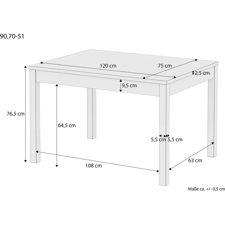 Tisch 75 x 120 Esstisch Küchentisch Massivholz 90.70-51B – Bild 3