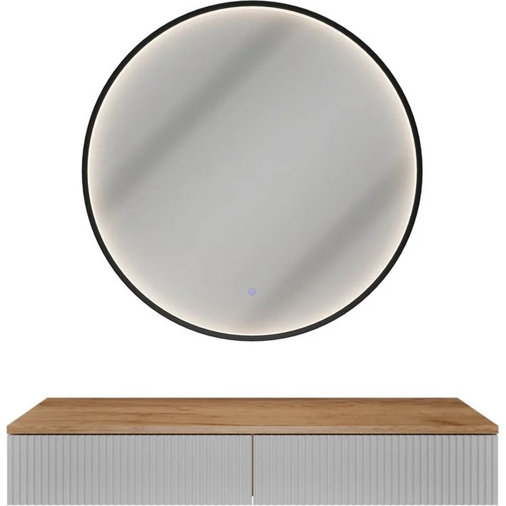 Planetmöbel Konsolentisch AMYRA Flurtisch 100 cm, VELUNA Spiegel mit Beleuchtung 60 - 100 cm (Konsolentisch 100 cm, inkl. Spiegel mit Beleuchtung rund 80x80 cm), Wandkonsole & Wandspiegel Flur Set – Bild 2